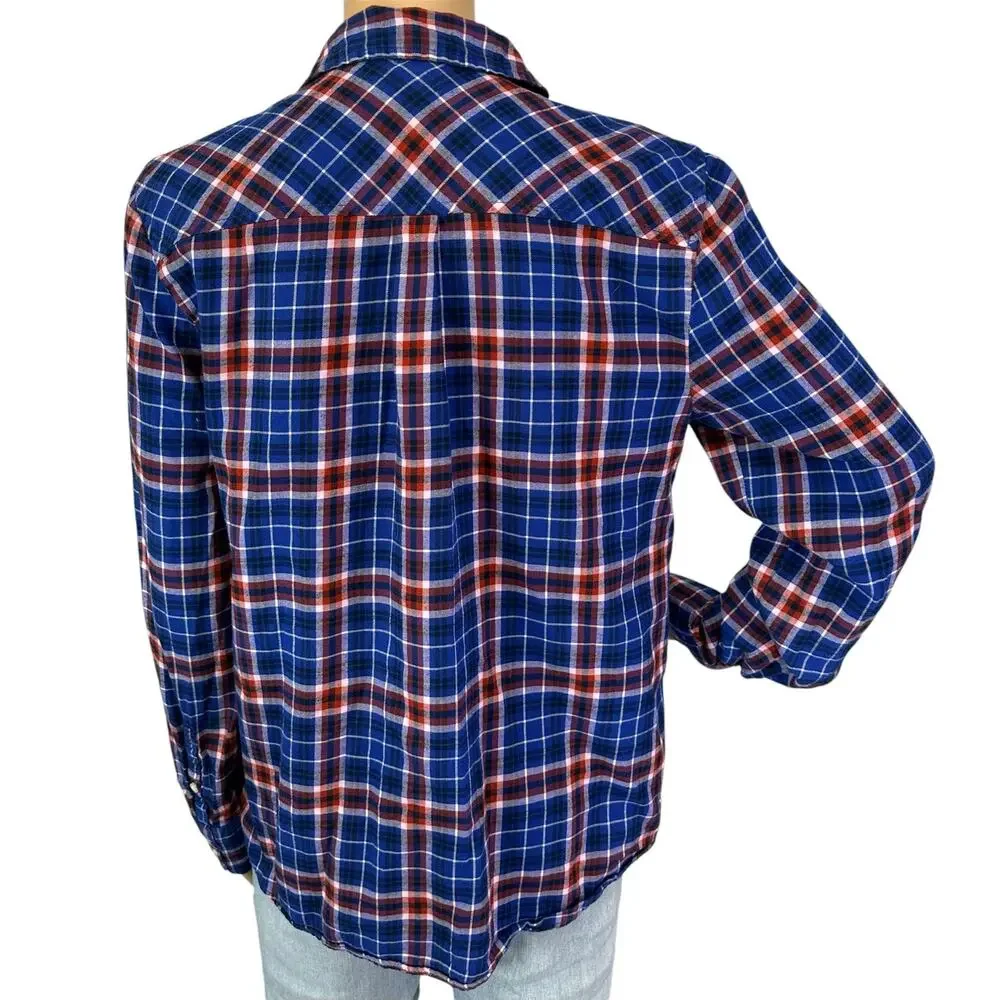 J. Crew Boy Fit Flannel Shirt Blue Cinnamon Pink G7627 Size M